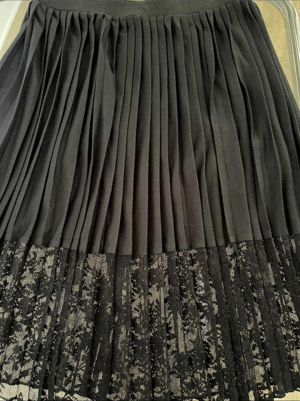 French Connection Black Pleated Skirt with Lace-Trim